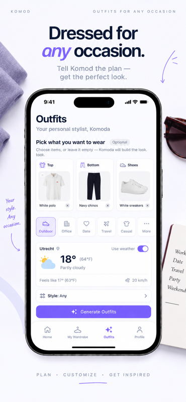 Komod outfit generation screen for occasions